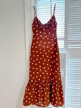 Rust Polka Dot Tie-Front Slip Dress